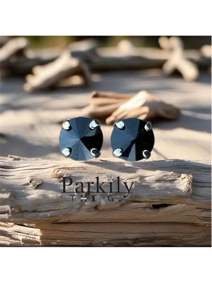 Handcrafted petite stud earrings with Swarovski crystal jet black