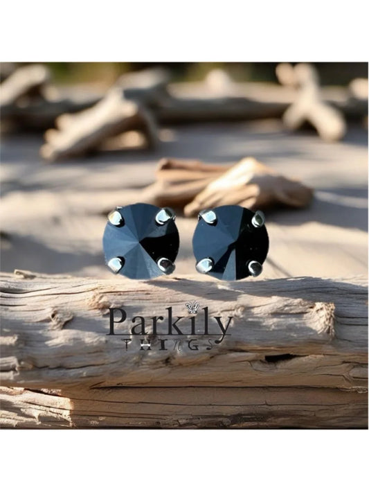 Handcrafted petite stud earrings with Swarovski crystal jet black