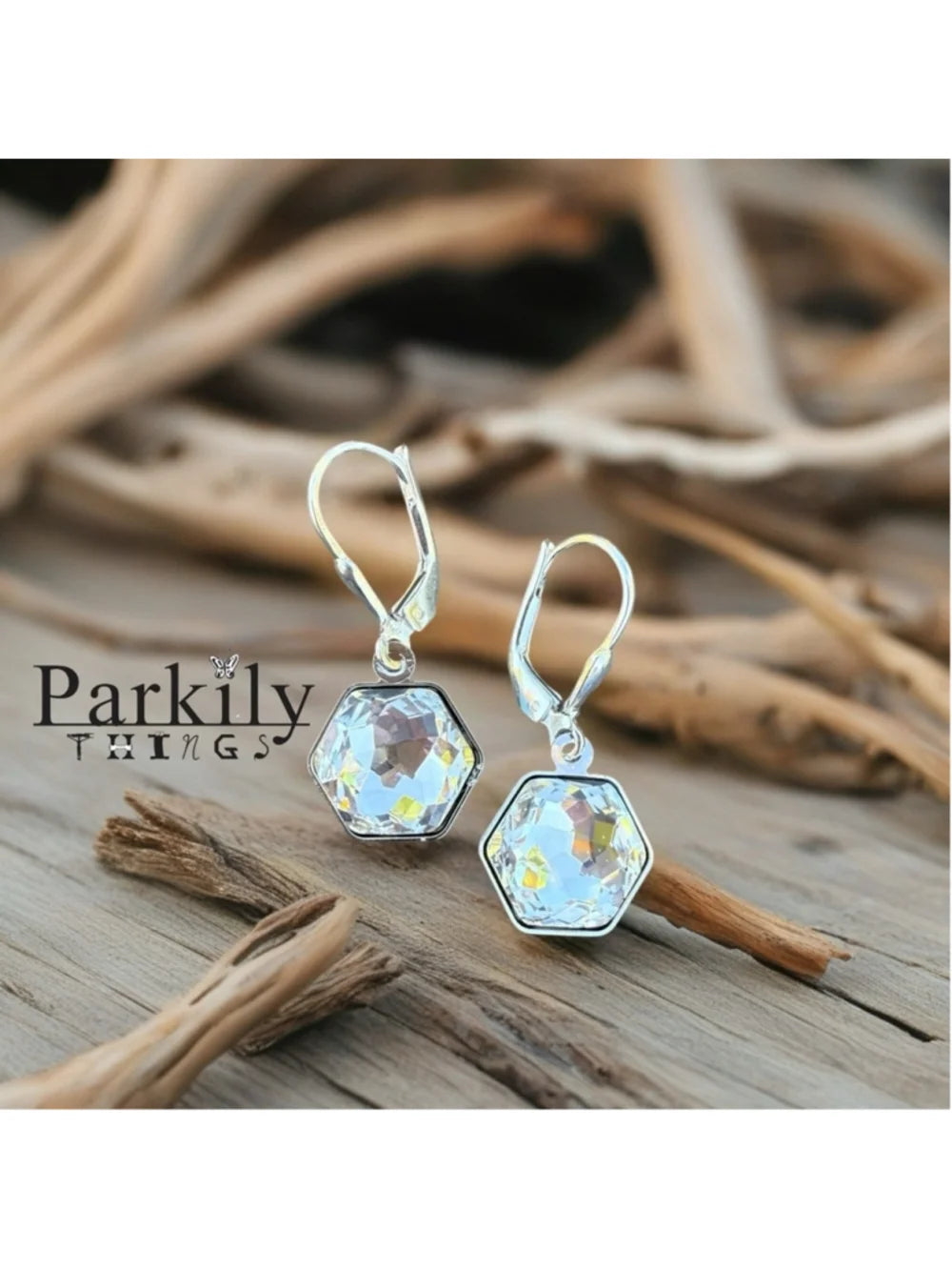 Handcrafted earrings with sparkly clear Swarovski crystal