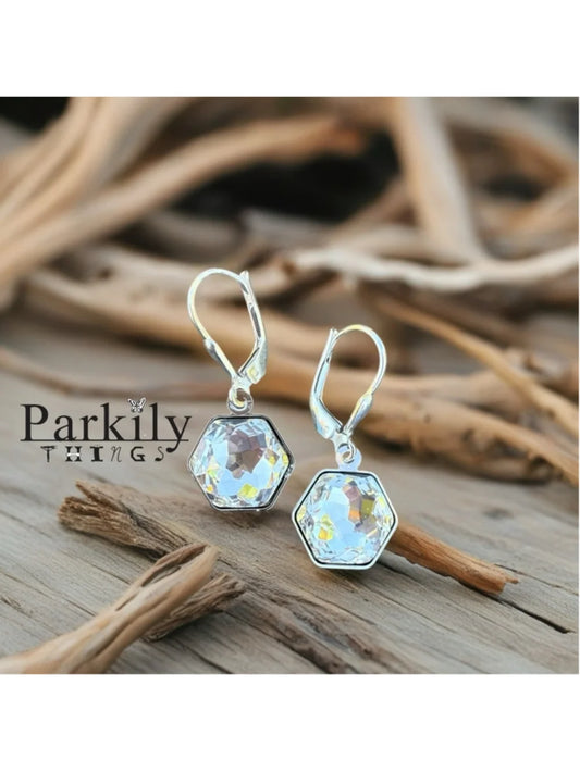 Handcrafted earrings with sparkly clear Swarovski crystal