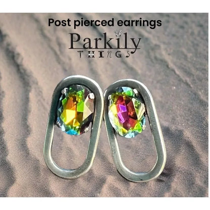 Handcrafted post antique silver earrings with medium vitrail crystal