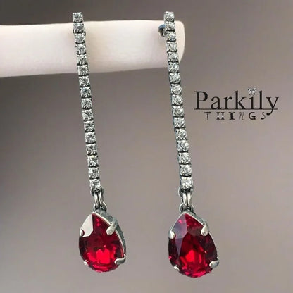 Handcrafted post earrings with red and clear Swarovski crystal