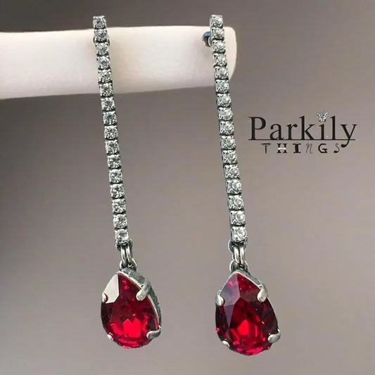 Handcrafted post earrings with red and clear Swarovski crystal