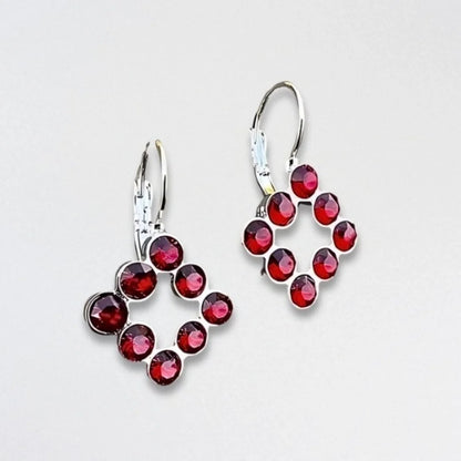 Handcrafted Swarovski Crystal Drop Earrings Lightweight Red/Silver Women's NWT