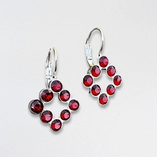 Handcrafted Swarovski Crystal Drop Earrings Lightweight Red/Silver Women's NWT