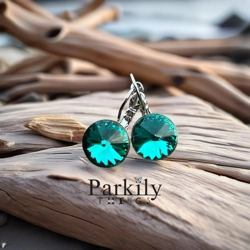 Handcrafted earrings with green Swarovski crystal