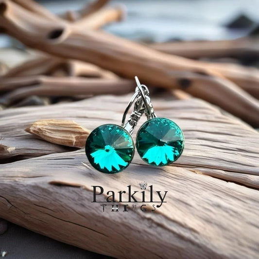 Handcrafted earrings with green Swarovski crystal