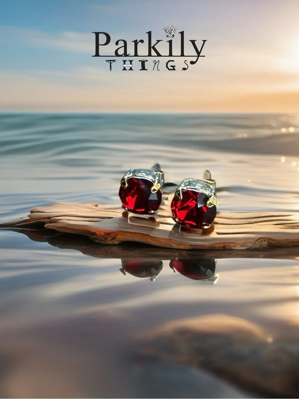 Handcrafted earrings with a scarlet red Swarovski crystal