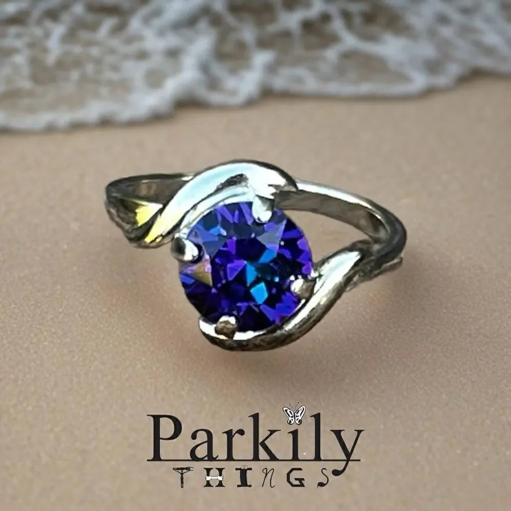 Sparkly ring made with blue/purple Swarovski crystal size 7.5