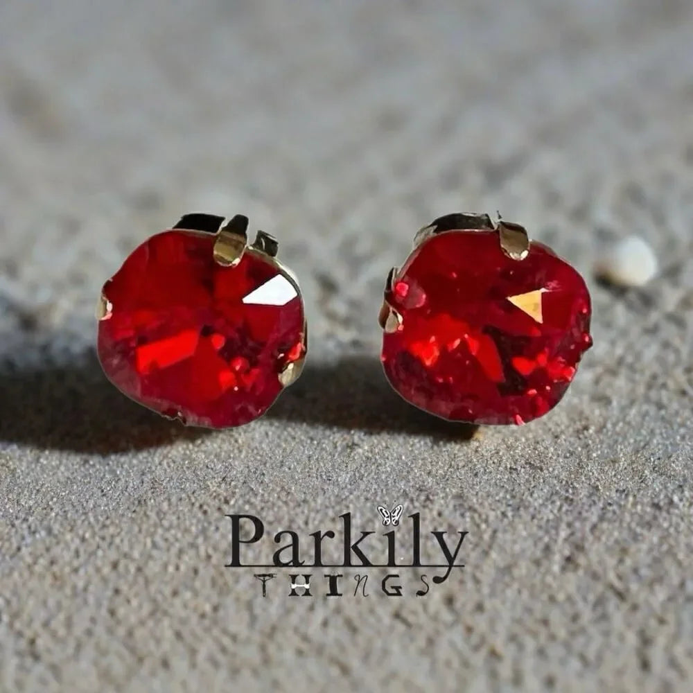 Handcrafted earrings with red Swarovski crystal