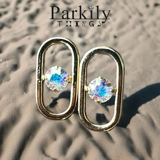 Handcrafted post gold earrings with AB Swarovski crystal