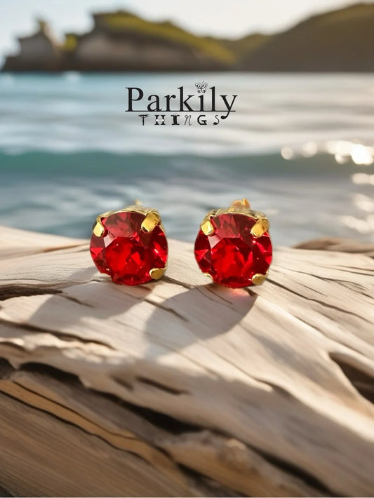Handcrafted earrings with a light siam red Swarovski crystal