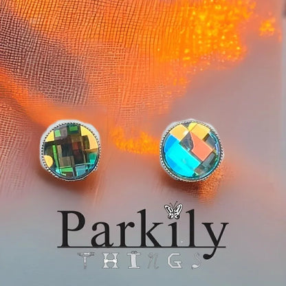 Handcrafted chessboard crystal earrings with Swarovski aurora borealis