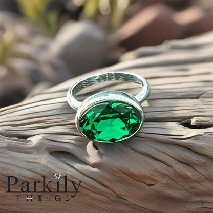 Handcrafted sparkly ring made with green Swarovski crystal size 8
