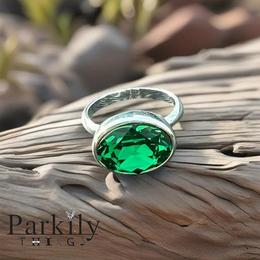 Handcrafted sparkly ring made with green Swarovski crystal size 8