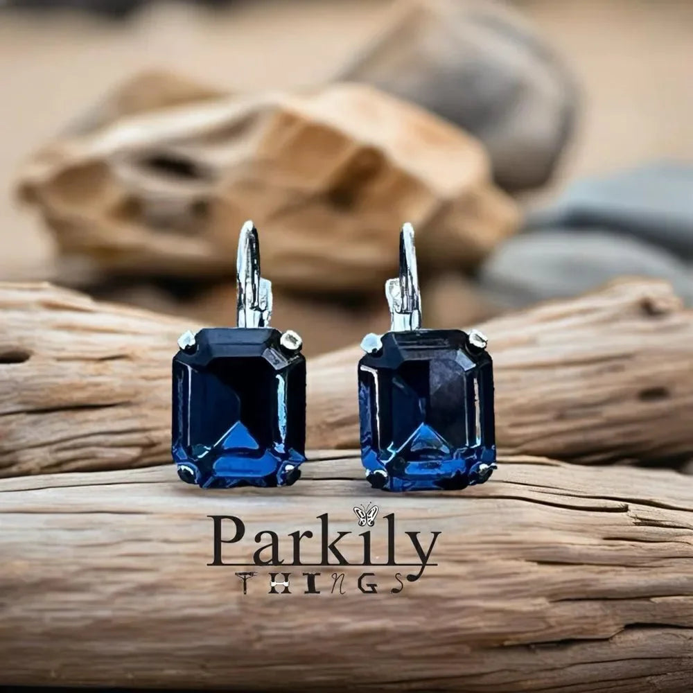 Handcrafted earrings with sparkly Austrian crystal in Montana blue