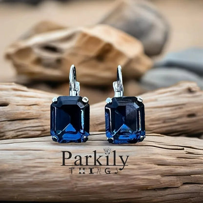 Handcrafted earrings with sparkly Austrian crystal in Montana blue
