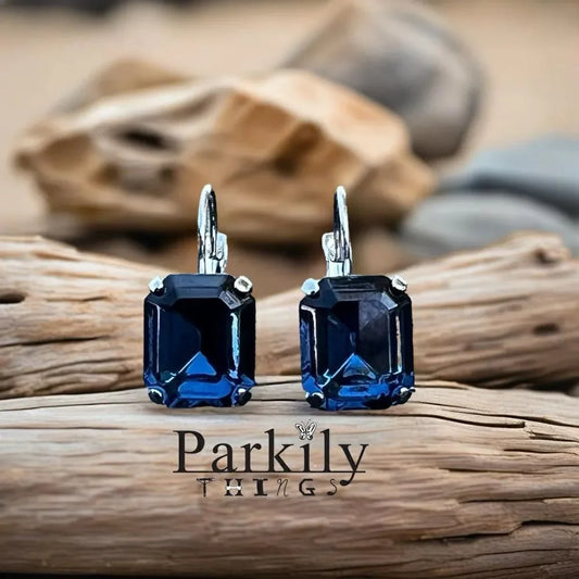 Handcrafted earrings with sparkly Austrian crystal in Montana blue