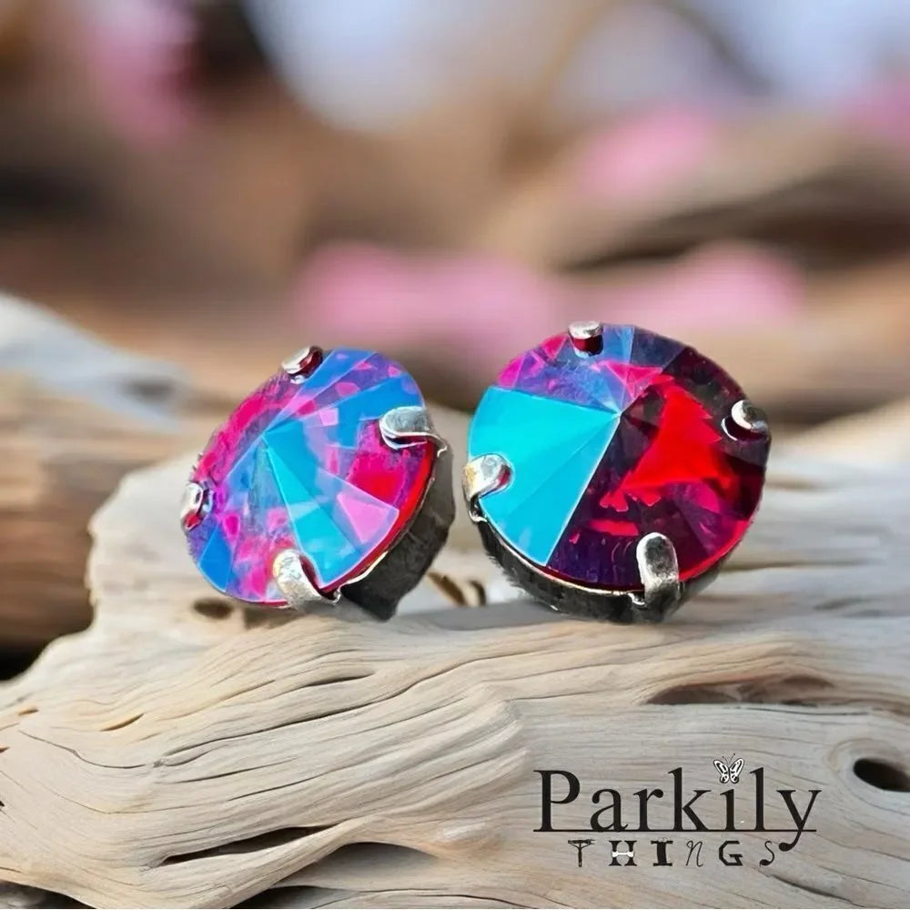 Earrings with Siam glacier Swarovski crystal handcrafted