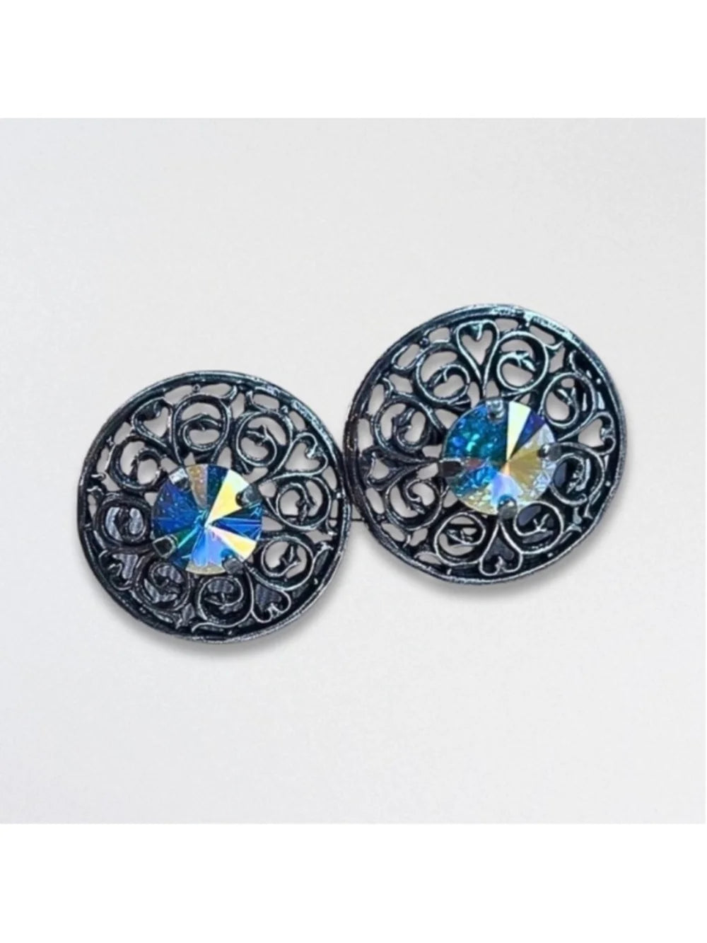 Handcrafted Swarovski Earrings Crystal Filigree Post Aurora Borealis Silver NWT