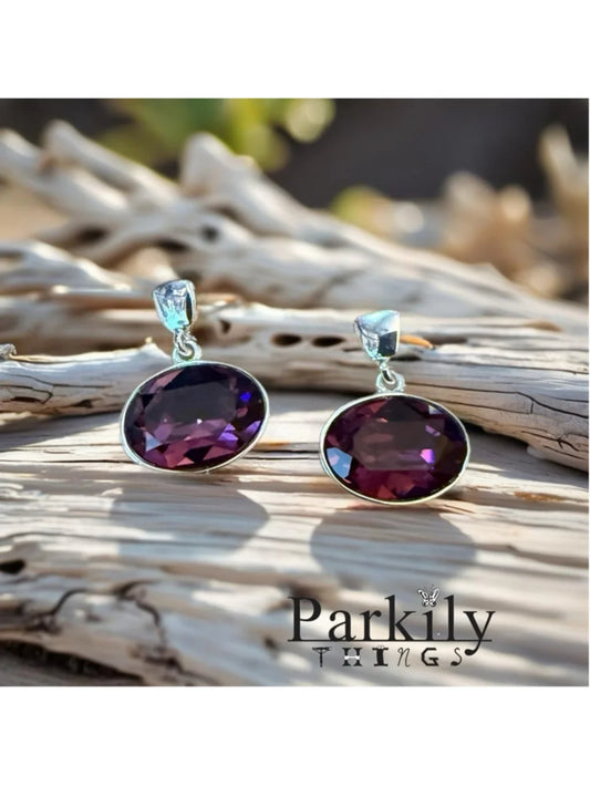 Handcrafted earrings with amethyst oval Swarovski crystal