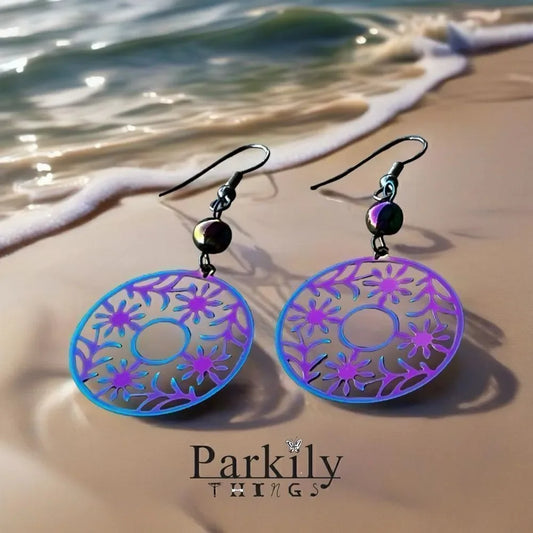 Rainbow metal filigree earrings handcrafted
