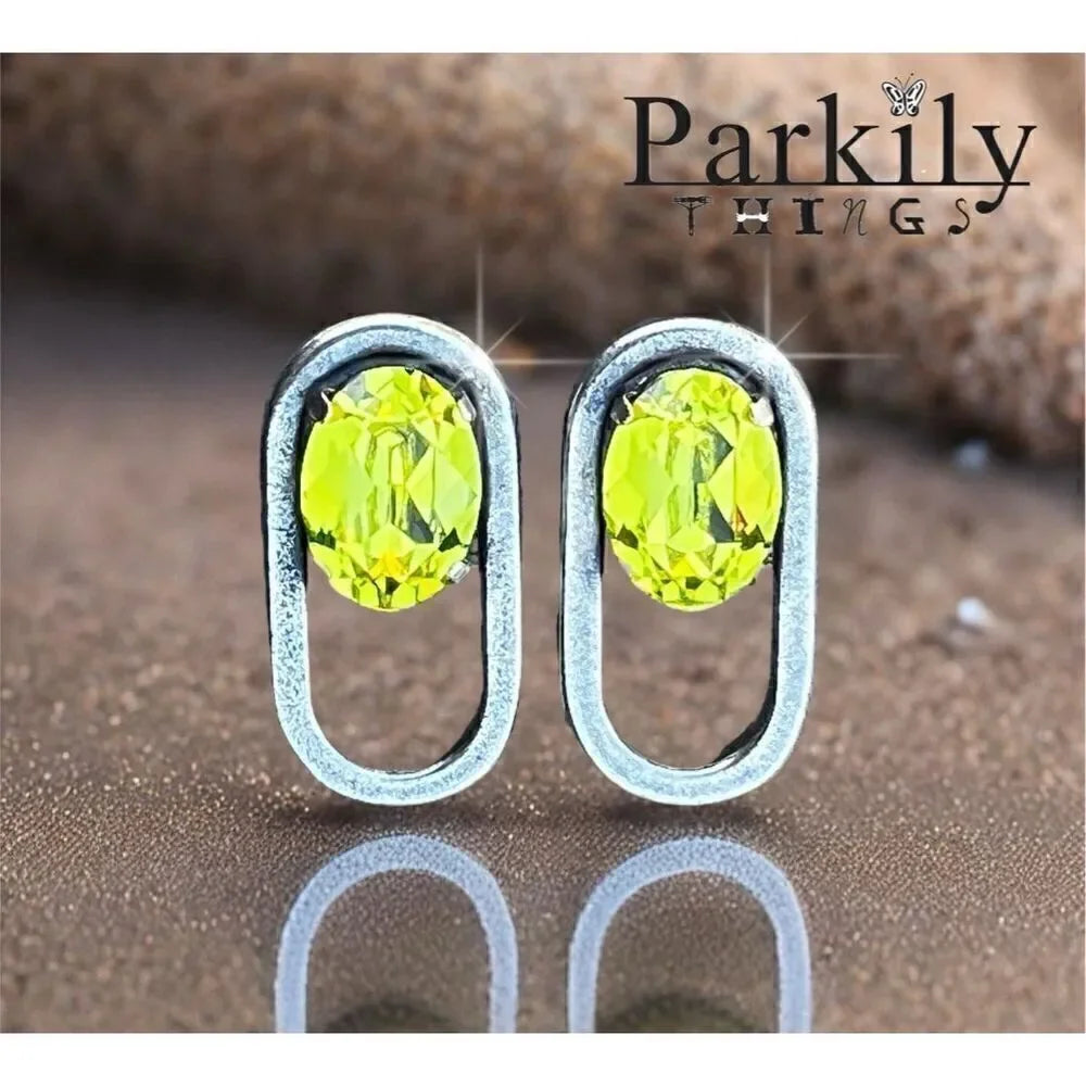 Handcrafted post antique silver earrings with citrus crystal