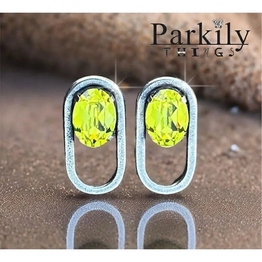 Handcrafted post antique silver earrings with citrus crystal