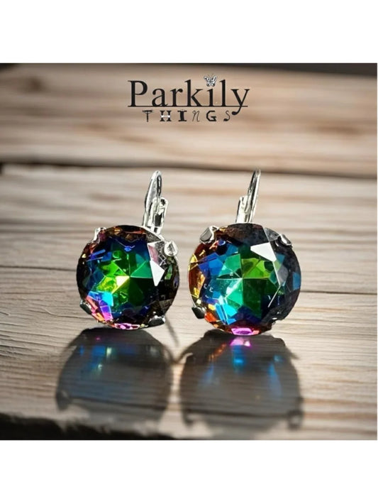 Handcrafted earrings with vintage Swarovski medium vitrail crystal