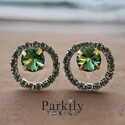 Handcrafted earrings with peridot and clear Swarovski crystals super sparkly