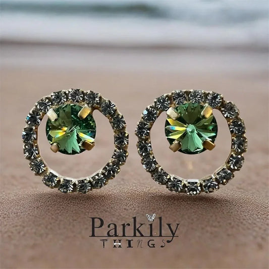 Handcrafted earrings with peridot and clear Swarovski crystals super sparkly