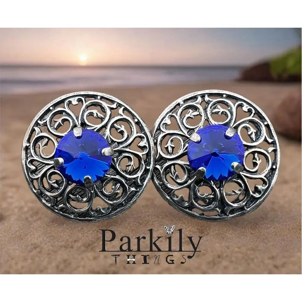 Handcrafted Earrings with Blue Swarovski Crystal