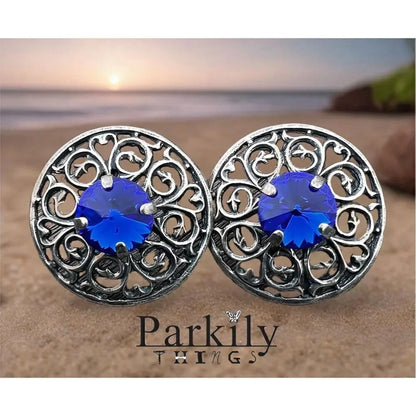Handcrafted Earrings with Blue Swarovski Crystal