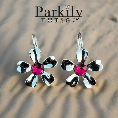 Handcrafted earrings with pink aurora crystal and silver.