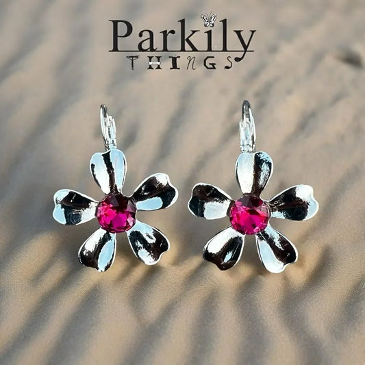 Handcrafted earrings with pink aurora crystal and silver.