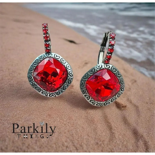 Handcrafted earrings with red Swarovski crystals