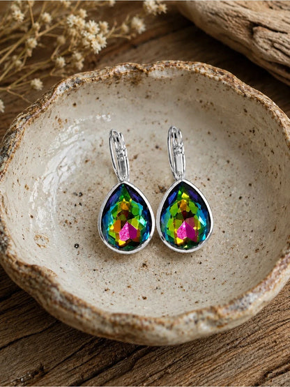 ParkilyThings Rainbow Vitrail Teardrop Crystal Earrings – silver leverback