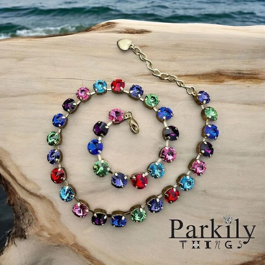 Handcrafted cup chain necklace with Swarovski crystal