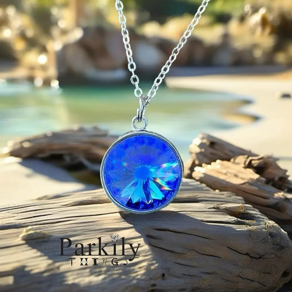 Handcrafted Necklace with blue Swarovski crystal