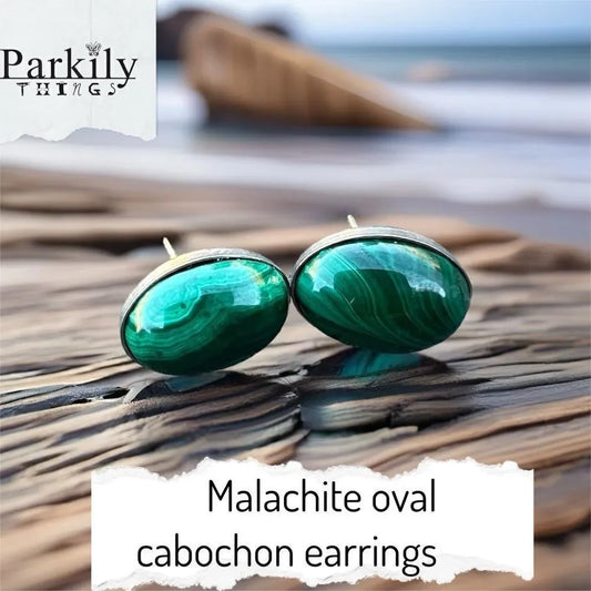 Malachite Oval Cabochon Earrings