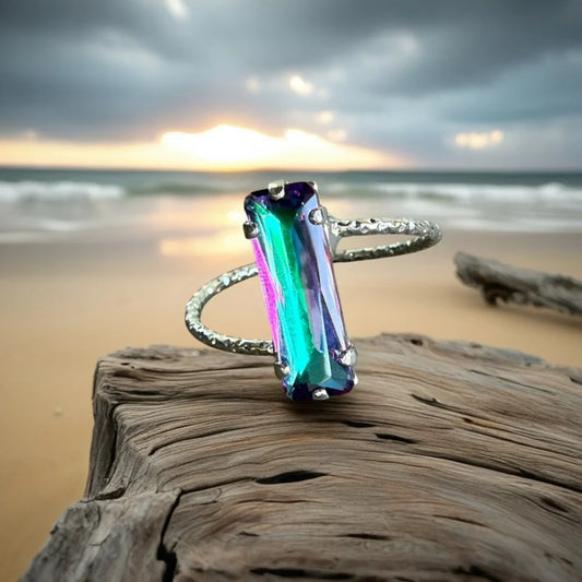 Handcrafted sparkly ring made with Austrian crystal size 6.5