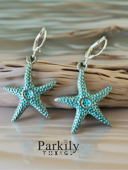 Turquoise Patina Starfish Leverback Earrings – Coastal Beach Jewelry