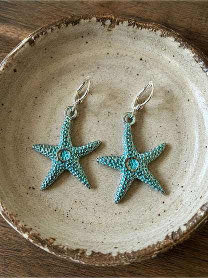 Turquoise Aqua Shade Starfish Leverback Earrings – Coastal Beach Jewelry