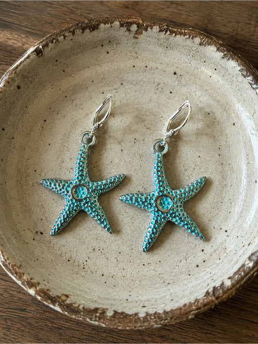 Turquoise Aqua Shade Starfish Leverback Earrings – Coastal Beach Jewelry