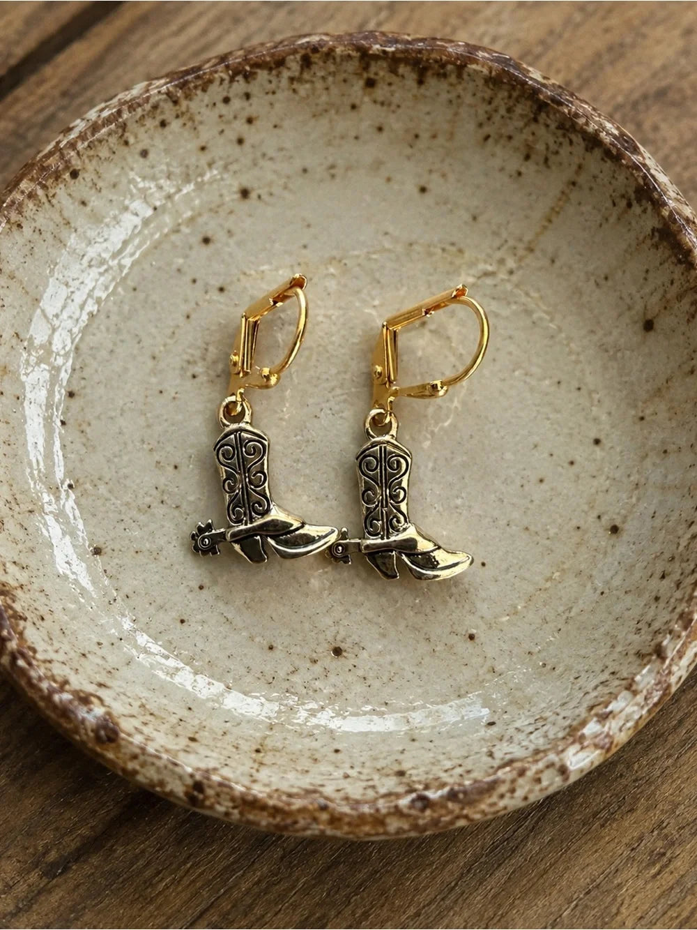 Cowgirl Boot Earrings – Gold Tone Leverbacks