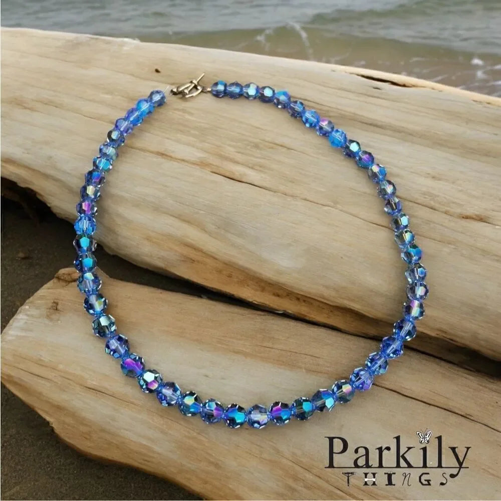 Handcrafted sparkly necklace with round Swarovski crystal beads