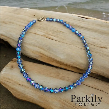 Handcrafted sparkly necklace with round Swarovski crystal beads