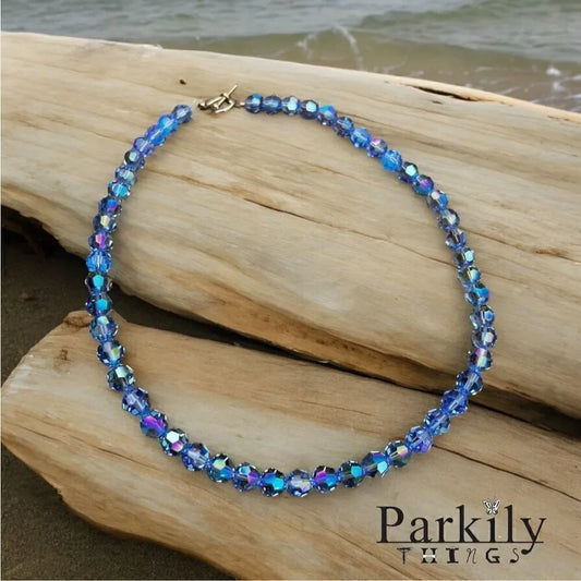 Handcrafted sparkly necklace with round Swarovski crystal beads