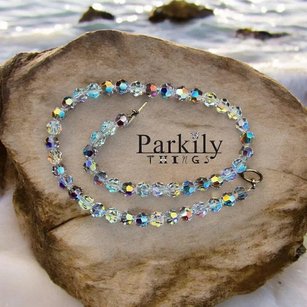 Sparkly necklace with aurora borealis AB Swarovski crystals