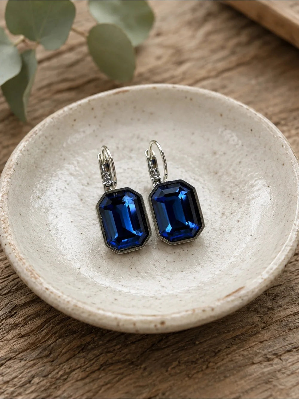 Handcrafted earrings with sparkly Montana blue octagon Austrian crystal
